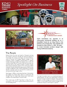 King Township Business Times, Spotlight, Spark Innovations